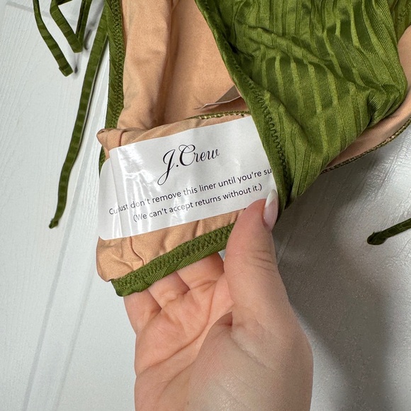 J. CREW NWT Wide Rib Curved Waist Cheeky String Bikini Bottom With Rings Green - Picture 8 of 8